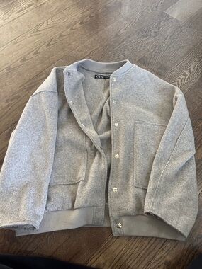 Zara Heather Gray Snap-Front Wool Blend Bomber